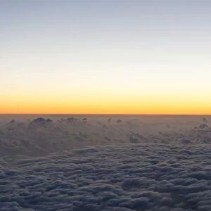 Aerial view, sunrise, red sky over a sea of clouds, La Reunion, Reunion, France