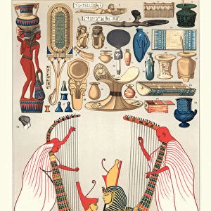 Ancient egyptian utensils and domestic objects harp musicians