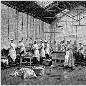 Antique photograph: Woman prison laundry
