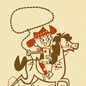 Boy Cowboy on Horse With Lasso