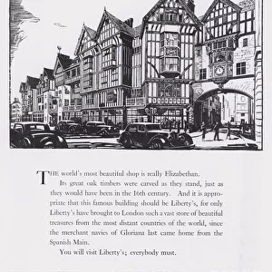 Advertisement for Libertys Of Regent Street, London, c. 1944 (woodcut)