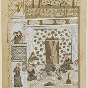 Bahram Gur and the princess in the white pavilion, from a Khamsa, c