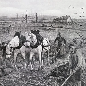 Farmers working Ruined Fields, 1918 (halftone newsprint)
