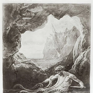 Gilliatt struggles with the giant octopus, illustration from Les Travailleurs