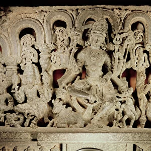 Lintel featuring Hindu trinity, from Waranal, Andhra Pradesh, Kakatiya dynasty (stone)