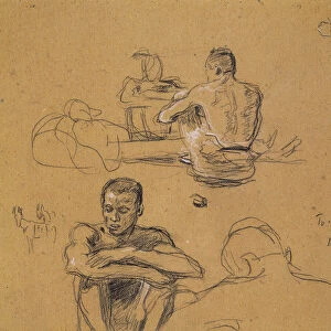 Study for The Last Trek, 1895 (charcoal on brown artists board)