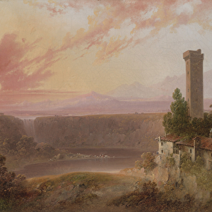 View of Lake Nemi at Sunset, c. 1840-50 (oil on canvas)