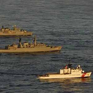 A convoy of naval ships move into formation during UNITAS 52 in the Atlantic Ocean