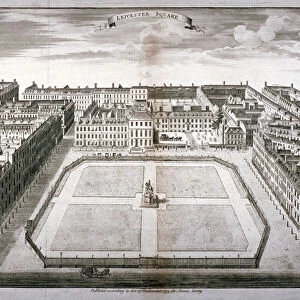 Aerial view of Leicester Square with carriages, Westminster, London, 1754. Artist