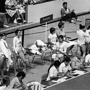 The 1976 Summer Olympics in Montreal, Canada. Pictured, Romanias gymnastic team