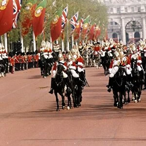 Army Regiments Household Cavalry marching for the state visit of President Soares of