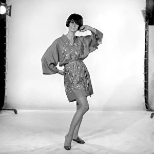 Imogen Woodford modelling a kimono outfit. 1965