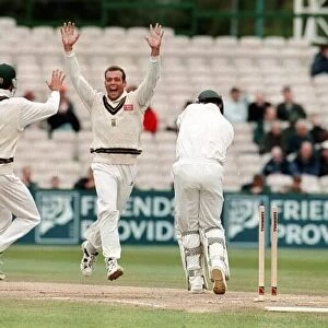 Nasser Hussain is clean bowled July 1998 by South Africa