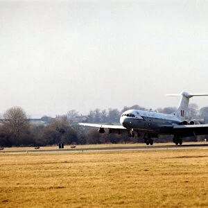 A RAF Vickers VC10 strategic transport aircraft landing RAF Lemming